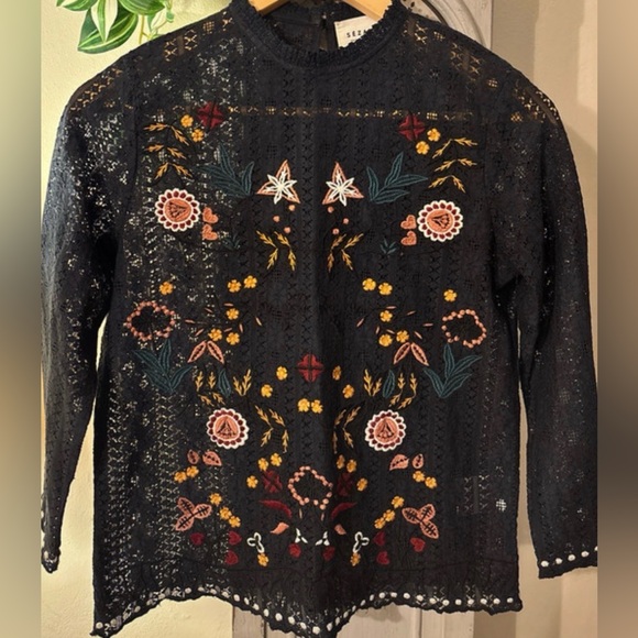 RARE Sezane Garance embroidered lace blouse FR36/S - Picture 3 of 4